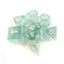 Kit 7 Dados Rpg Glitter Central Dice Ciano e Branco Kit 7 Dados Rpg Glitter Central Dice Ciano e Branco