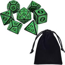 Kit 7 Dados Rpg Verde D&d Runas D4 D6 D8 D10 D10% D12 D20 - Things Nerd