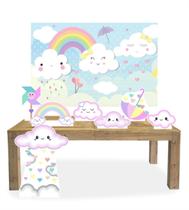 Kit 7 Enfeites Display Festa Chuva de Benção com Painel Kit 7 Enfeites Display Festa Chuva de Benção com Painel