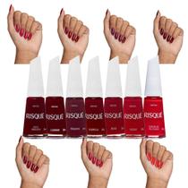 Kit 7 Esmaltes Vermelhos Diversos Tons Manicure Risque