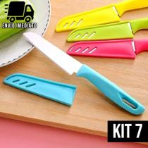 Kit 7 Faca Colorida de Cozinha Afiada com Capa Protetora Para Pesca Camping Legumes e Frutas