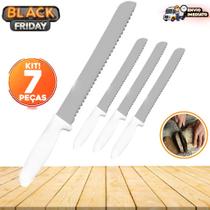 Kit 7 Faca Para Pão Profissional Em Inox Cabo Branco Serra N6 Ideal Para Cortar Pães Caseiros, Pa Kit 7 Faca Para Pão Profissional Em Inox Cabo Branco Serra N6 Ideal Para Cortar Pães Caseiros, Pa