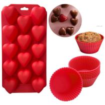 Kit 7 Forminhas Silicone em Coracao Bombom / Trufas e Circular Cupcake / Muffin Mor