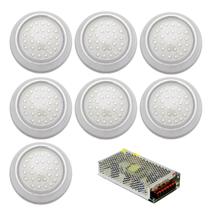 Kit 7 Hiper Led 15W Branco Inox Frente Baixa E Fonte 10A