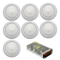 Kit 7 Hiper Led 15W Inox Azul Frente Baixa e Fonte 10A