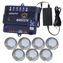 Kit 7 hiper led rgb 9w + central de comando brustec