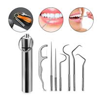 Kit 7 Instrumentos Aço Inox Limpeza Dental Removedor Tártaro Ponta Fina Compacto