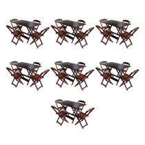 Kit 7 Jogos de Mesa Dobravel com 4 Cadeiras de Madeira 120x70 para Restaurante e Bar - Imbuia Kit 7 Jogos de Mesa Dobravel com 4 Cadeiras de Madeira 120x70 para Restaurante e Bar - Imbuia