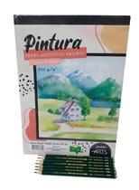Kit 7 Lápis Faber-Castell 9000 Grafites + Bloco Papel 12 fls