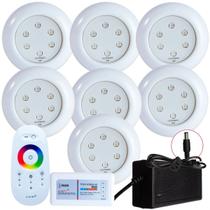 Kit 7 Led 9w RGB ABS E Comando E Fonte Iluminação Piscina - Hidramax