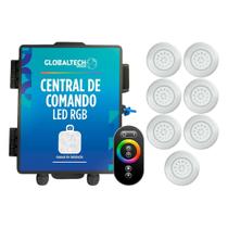 Kit 7 LED Piscina ABS RGB 18W + Central + Controle Touch