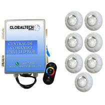 Kit 7 Led Piscina Rgb 9W + Central + Controle Touch Luxpool