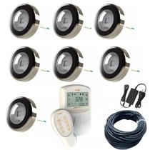 Kit 7 Led Refletor Iluminação Piscina Rgb 6w Cabo 20m Tholz