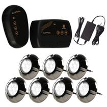 Kit 7 LED RGB 9W Inox + Comando Iluminação Piscina Luxpool