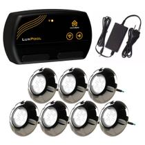 Kit 7 LED RGB 9W Inox + Comando Iluminação Piscina Luxpool