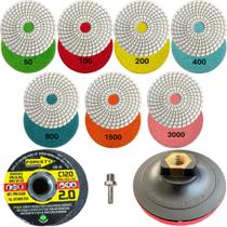 Kit 7 Lixas Diamantadas + Rebolo Reto 2 Polegadas 120 + Suporte Para Mármore Granito Porcelanato