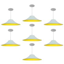 Kit 7 Luminária Pendente Chapéu Chinês Com Interior Amarelo Com Fiação 110/220v Kit 7 Luminária Pendente Chapéu Chinês Com Interior Amarelo Com Fiação 110/220v