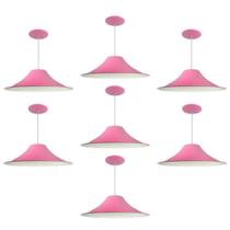 Kit 7 Luminária Pendente Chapéu Chinês Com Interior Branco Brilho Com Fiação 110/220v