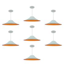 Kit 7 Luminária Pendente Chapéu Chinês Com Interior Laranja Com Fiação 110/220v Kit 7 Luminária Pendente Chapéu Chinês Com Interior Laranja Com Fiação 110/220v