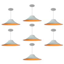 Kit 7 Luminária Pendente Chapéu Chinês Com Interior Laranja Com Fiação 110/220v Kit 7 Luminária Pendente Chapéu Chinês Com Interior Laranja Com Fiação 110/220v
