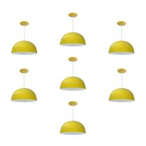 Kit 7 Luminária Pendente Meia Lua 24cm Com Interior Branco Brilho Fiação 110/220v Kit 7 Luminária Pendente Meia Lua 24cm Com Interior Branco Brilho Fiação 110/220v