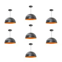 Kit 7 Luminária Pendente Meia Lua 24cm Com Interior Laranja Fiação 110/220v Kit 7 Luminária Pendente Meia Lua 24cm Com Interior Laranja Fiação 110/220v