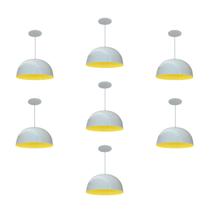 Kit 7 Luminária Pendente Meia Lua 24cm Interior Amarelo Com Fiação 110/220v