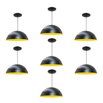 Kit 7 Luminária Pendente Meia Lua 34cm Com Interior Amarelo Com Fiação 110/220v Kit 7 Luminária Pendente Meia Lua 34cm Com Interior Amarelo Com Fiação 110/220v