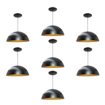 Kit 7 Luminária Pendente Meia Lua 34cm Com Interior Cobre Com Fiação 110/220v