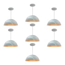 Kit 7 Luminária Pendente Meia Lua 50cm Interior Laranja Com Fiação 110/220v