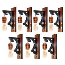 Kit 7 Luminárias de Parede Arandela Colonial Barril em Madeira Maciça Retrô Vintage Rústica Ideal para Sítios Pergolados Chácaras Chalé