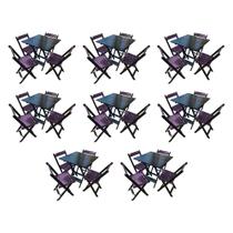 Kit 7 Mesas de Madeira Dobrável Preto 70x70 com 4 Cadeiras Dobráveis Roxo
