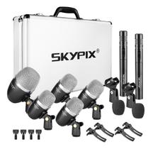 Kit 7 Microfones Para Bateria E Percussão Com Maleta, Cachimbo, Grampos E Adaptadores