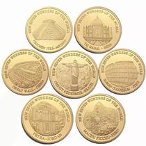 Kit 7 Moedas Douradas Sete Maravilhas do Mundo, Ideal para Decoração e Presentes Kit 7 Moedas Douradas Sete Maravilhas do Mundo, Ideal para Decoração e Presentes