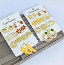 Kit 7 Pares de Brincos Folheado a Ouro 18k Dourado Cartela Semaninha Brinco Antialérgico Feminino Adulto e Infantil Luxo Kit 7 Pares de Brincos Folheado a Ouro 18k Dourado Cartela Semaninha Brinco Antialérgico Feminino Adulto e Infantil Luxo