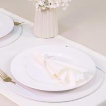 Kit 7 Pçs 2 Lug (Caminho,Capa Sousplat,Base,Guardanapo,Anel) Pérola Duas Voltas Palha e Prata