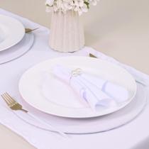 Kit 7 Pçs 2 Lugares Mesa Posta(Caminho,Capa Sousplat,Base,Guardanapo,Anel)Pérola Branco e Prata