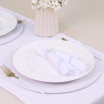 Kit 7 Pçs 2 Lugares Mesa Posta Completo (Caminho,Capa Sousplat,Base,Guardanapo,Anel) Basic Pérola Duas Voltas Branco Variação:e Prata