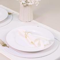 Kit 7 Pçs 2 Lugares Mesa Posta Completo (Caminho,Capa Sousplat,Base,Guardanapo,Anel) Basic Pérola Duas Voltas Palha