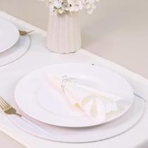 Kit 7 Pçs 2 Lugares Mesa Posta Completo (Caminho,Capa Sousplat,Base,Guardanapo,Anel) Basic Pérola Duas Voltas Palha