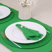 Kit 7 Pçs 2 Lugares Mesa Posta Completo (Caminho,Capa Sousplat,Base,Guardanapo,Anel) Basic Pérola Duas Voltas Verde Variação:e Prata