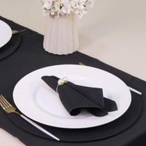 Kit 7 Pçs 2 Lugares Mesa Posta Completo (Caminho,Capa Sousplat,Base,Guardanapo,Anel) Basic Pérola Preto