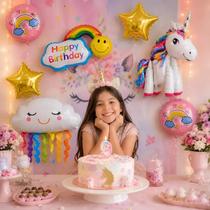 Kit 7 Pçs Aniversário Balões Metalizados Unicórnio Bexiga Arco Íris Nuvem Grande Festa Comemorações Eventos Decoração Enfeite Kit 7 Pçs Aniversário Balões Metalizados Unicórnio Bexiga Arco Íris Nuvem Grande Festa Comemorações Eventos Decoração Enfeite