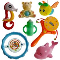 Kit 7 Pçs Chocalhos Para Bebê Texturas Sentidos Brinquedos Atóxico Infantil Atividades
