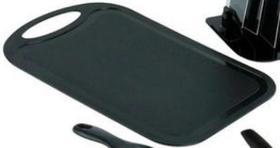 Kit 7 Pçs Jogo De Cozinha Com Suporte Tábua Facas Cutelo - Top Chef