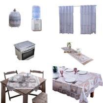 Kit 7 Pçs Jogo de Cozinha Rendada Toalha de Mesa Retangular