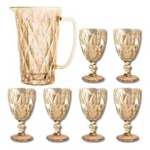 Kit 7 Pcs Taças Vidro Diamond 260ml + Jarra 1L Âmbar Lanty