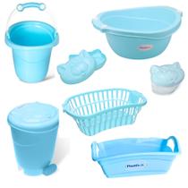 Kit 7 peças banho bebe balde bacia lixeira organizador cesto saboneteira porta algodão
