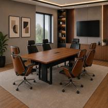 Kit 7 Peças com Mesa de Reunião e 6 Cadeiras Escritório Presidente material sintético e Madeira Kit 7 Peças com Mesa de Reunião e 6 Cadeiras Escritório Presidente material sintético e Madeira