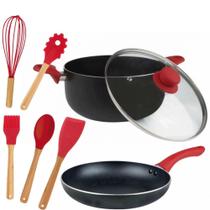 Kit 7 Pecas com Panela Frigideira e Utensilios de Cozinha Vermelho Mor